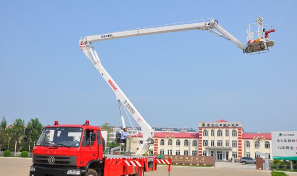 Ascending platform fire truck